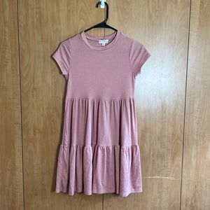 See You Monday pink dress. Fitted top with short sleeves. Soft stretchy fabric.
